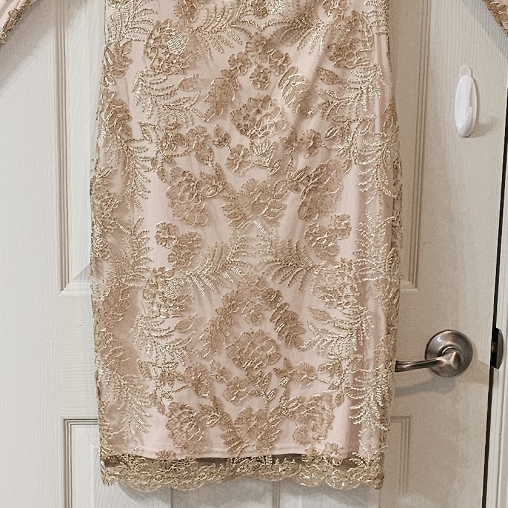 Tadashi Shoji Zuri Gold Embroidered Lace Dress Formal Mother of The Bride - Picture 8 of 16